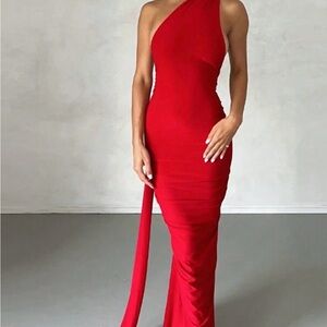 SHEIN Vibrant Red One-Shoulder Dress